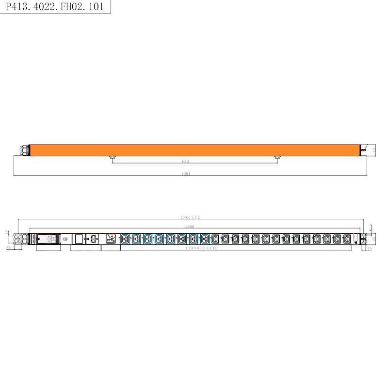 22 ช่อง IEC C13 IEC C19 1.5U ป้องกันไฟกระชาก PDU แนวตั้งติดตั้ง Hot Swappable RS485 เมตรติดตั้ง Rack PDU