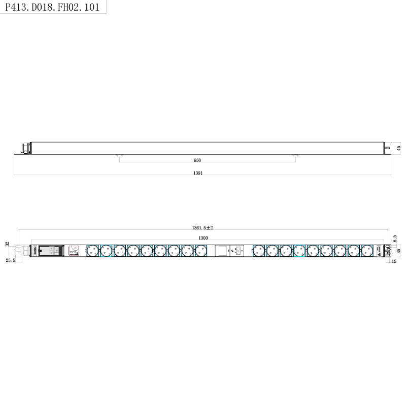 18 ช่องจ่ายไฟเยอรมนี 1U ระบบป้องกันไฟกระชากแบบ Hot Swappable RS485 Metered Rack PDU