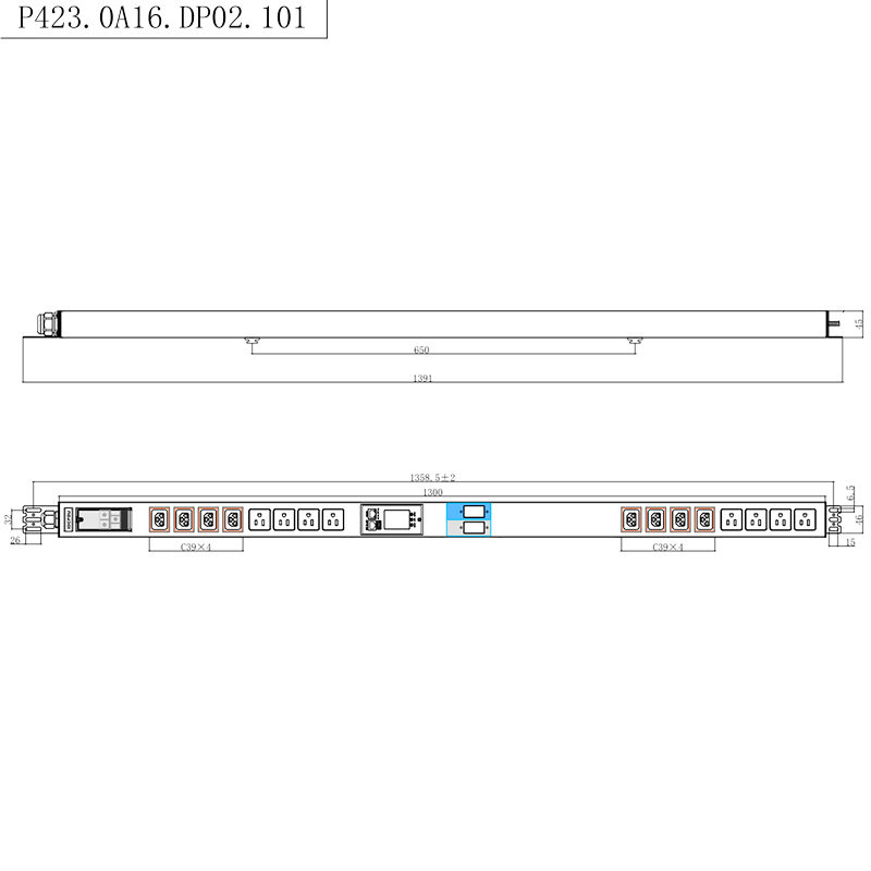 16 ช่อง IEC C13 C19 & US ซ็อกเก็ต 1.5U Liquid Magnetic Circuit Breaker แนวตั้ง TCP/IP สมาร์ท Rack PDU