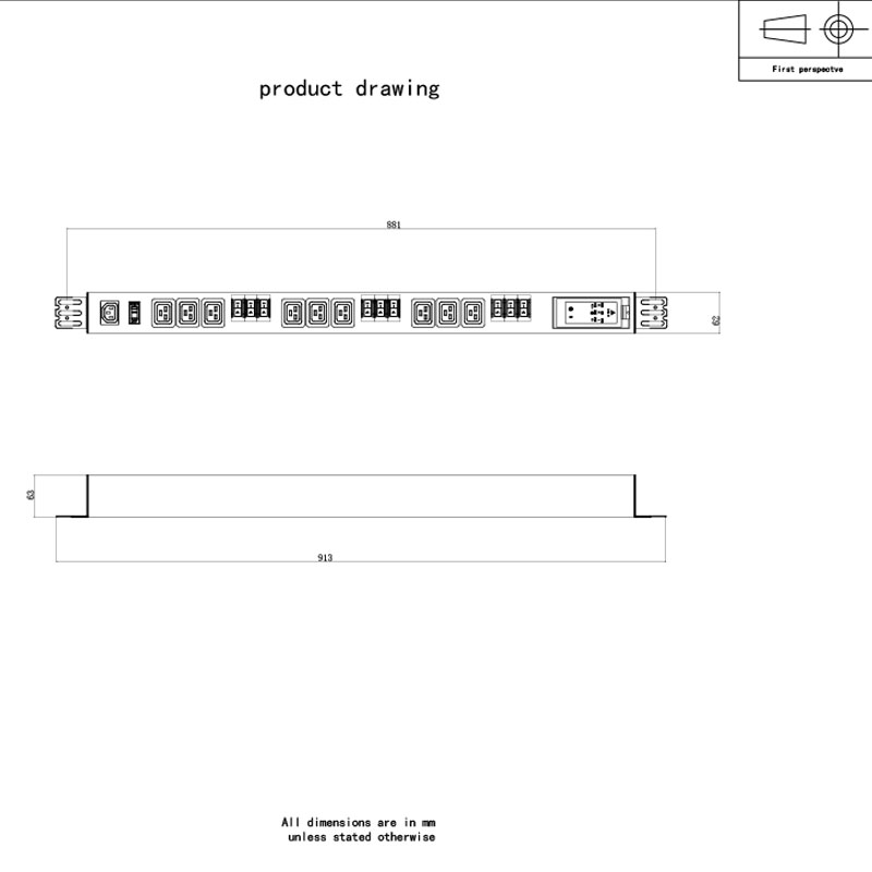 3 เฟส 10-Outlet C13 C19 แนวตั้ง Breaker Overload Protection Switched Rack Pdu